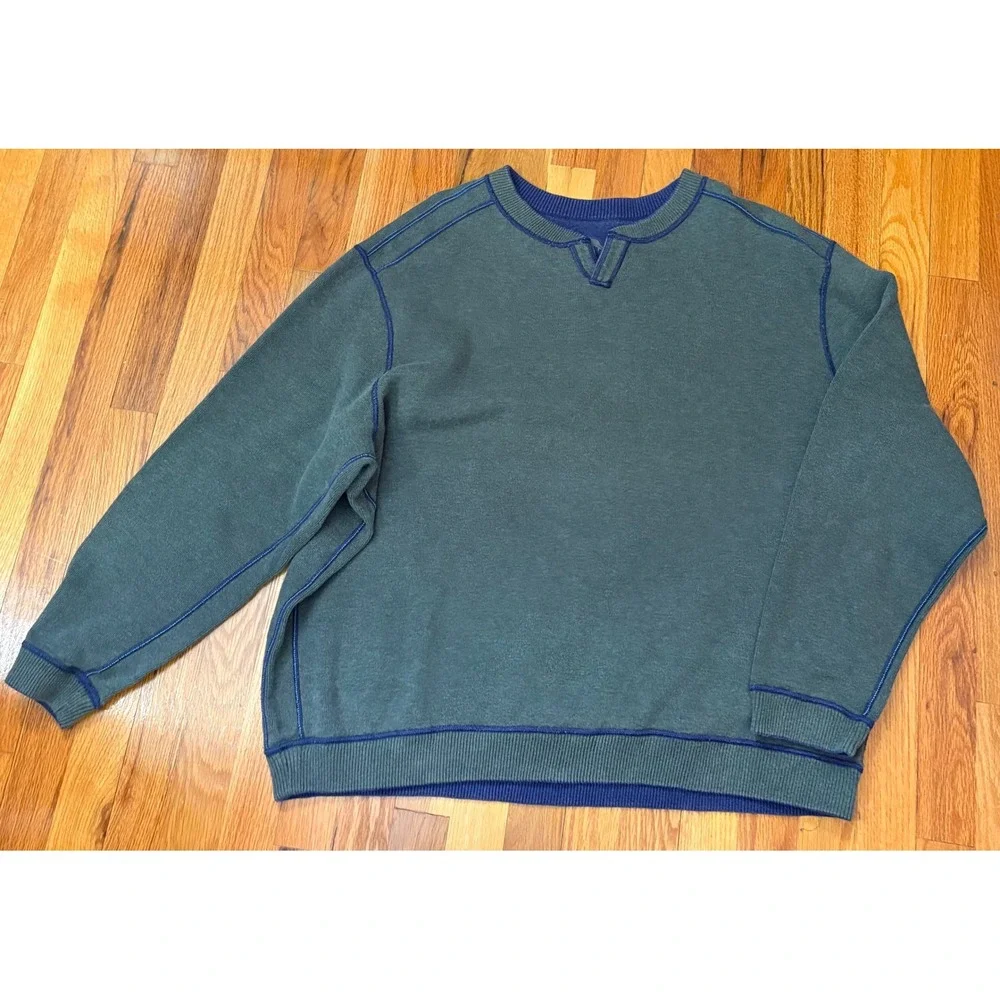 Tommy Bahama Mens Reversible Pullover‎ Sweatshirt Blue Green Comfort Fit XL